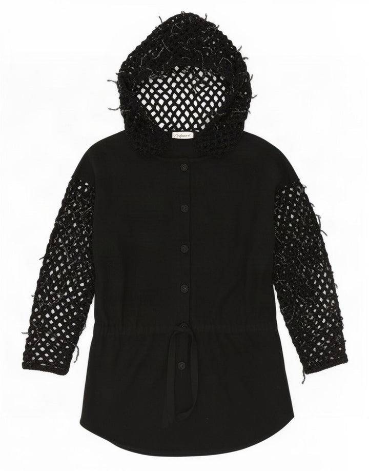 Di Bari Damen Übergroßer Longline-Cardigan mit Kapuze, EU 40, Mittelschwarz
