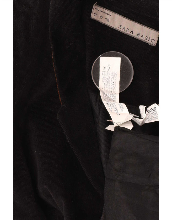 Zara Damen 1-Knopf-Blazer aus Cord, UK 12, Mittelschwarz, Baumwolle