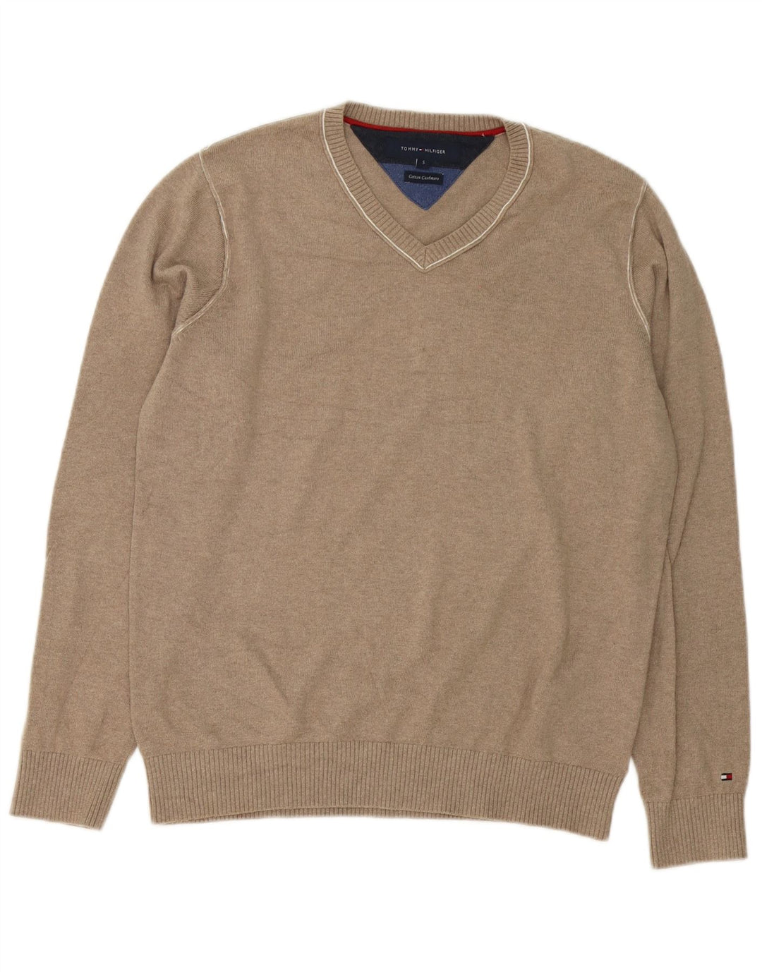 Tommy Hilfiger Herren-Pullover mit V-Ausschnitt, Größe S, graue Baumwolle