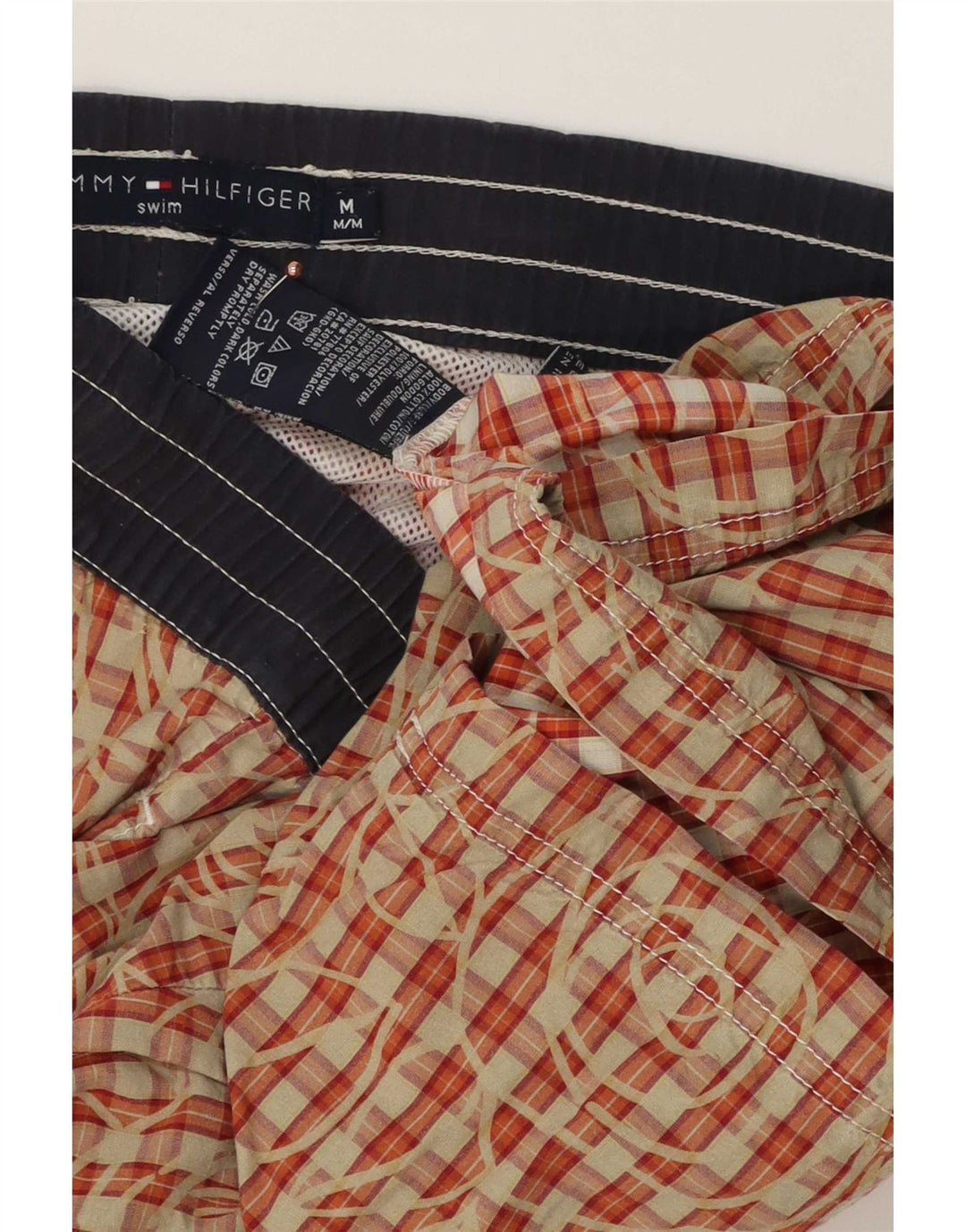 Tommy Hilfiger Herren-Badeshorts, mittelrot, kariert, Baumwolle