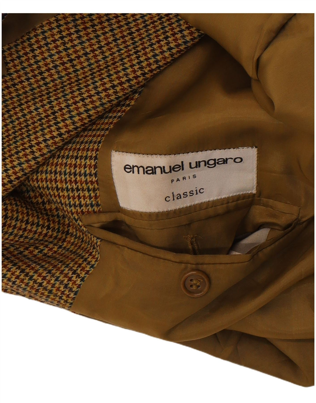 Emanuel Ungaro Herren-Blazer mit 3 Knöpfen, UK 38, Mittelbraun mit Hahnentrittmuster