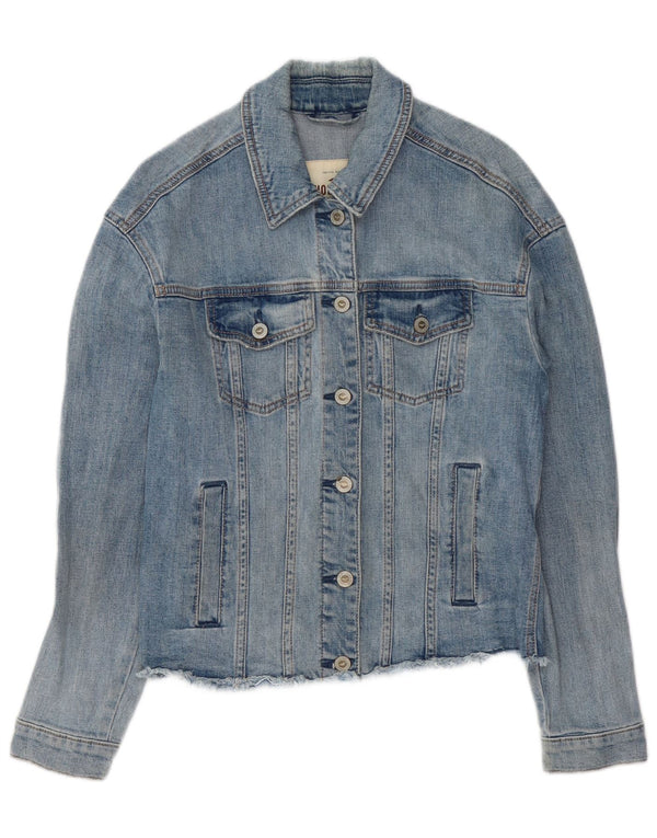 HOLLISTER Damen Jeansjacke UK 6 XS Blau geblümte Baumwolle