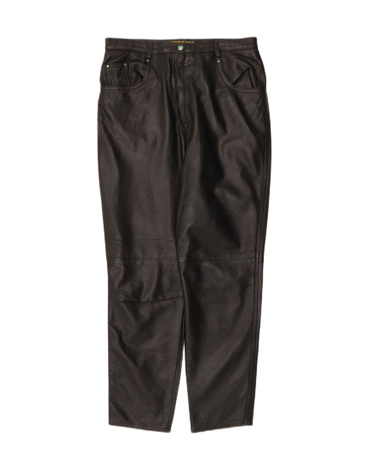 Scirocco Damen Tapered Lederhose IT 42 Medium W30 L29 Schwarzes Leder