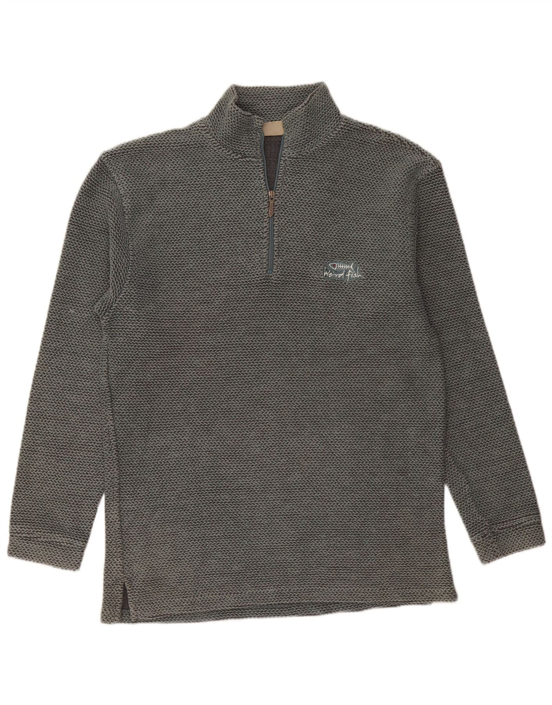 Weird Fish Herren-Sweatshirt mit Reißverschluss am Hals, mittelgrüne Baumwolle