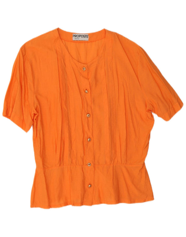 Vintage Damen Kurzarm-Hemdbluse UK 14 Large Orange