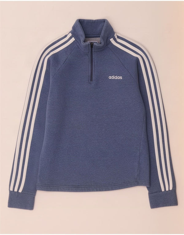 Adidas Womens Loose Fit Zip Neck Sweatshirt Pullover UK 4/6 XS Blaue Baumwolle