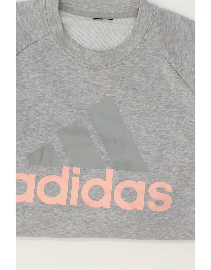 ADIDAS Womens Graphic Sweatshirt Jumper UK 16 Large Grey Vintage Adidas and Second-Hand Adidas from Messina Hembry 