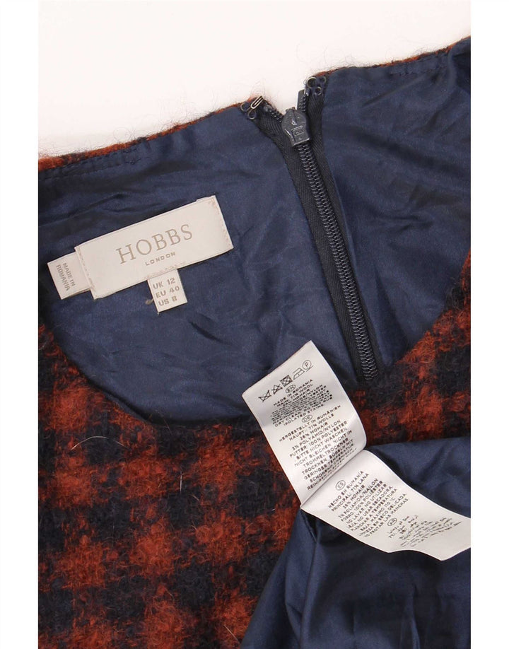 Hobbs Damen ärmelloses Etuikleid UK 12 Medium Marineblau kariert Wolle