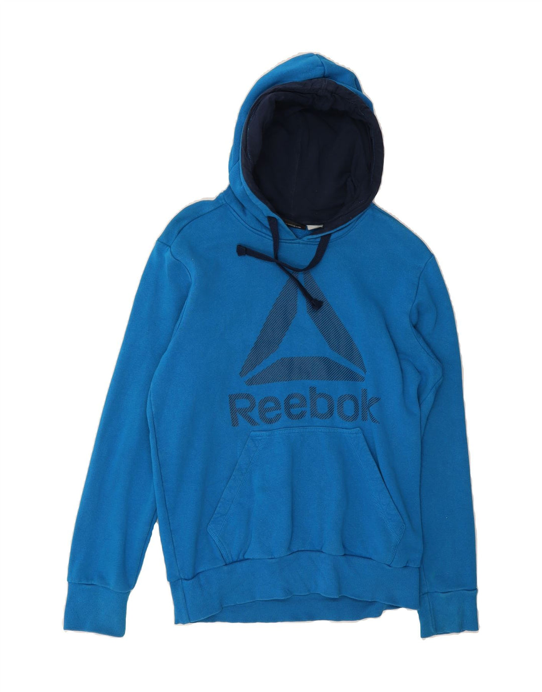 REEBOK Mens Graphic Hoodie Jumper Small Blue Cotton Vintage Reebok and Second-Hand Reebok from Messina Hembry 