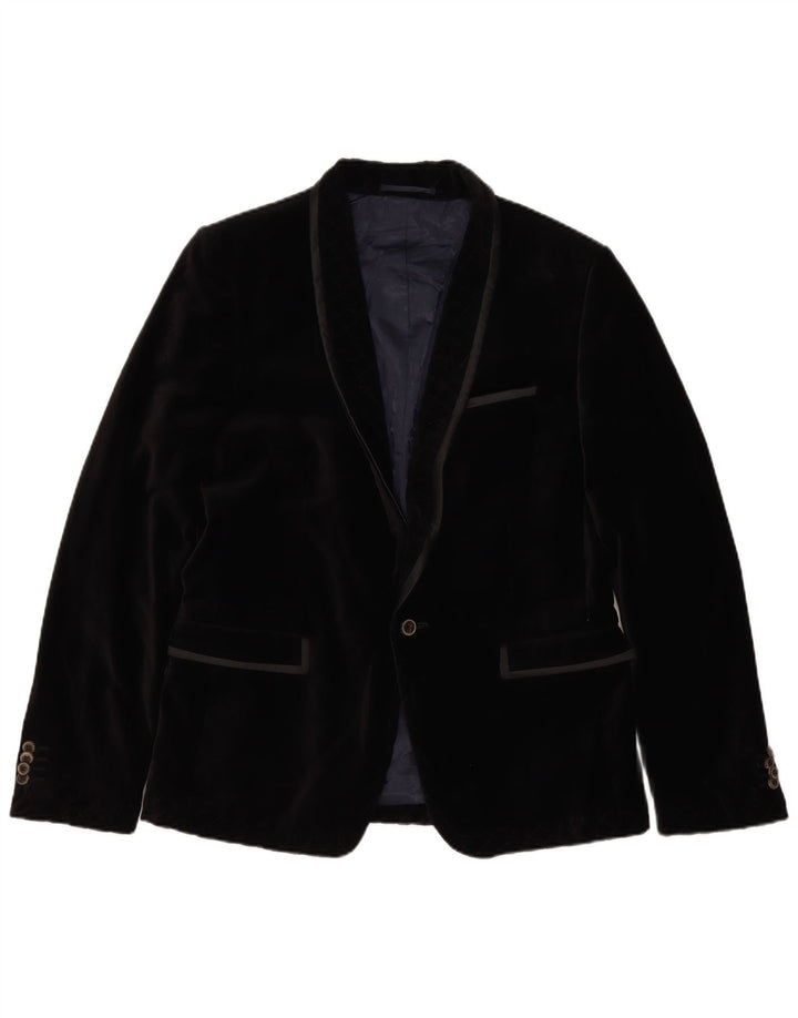 Zara Herren-Blazer aus Samt mit 1 Knopf, EU 50, mittelschwarze Baumwolle