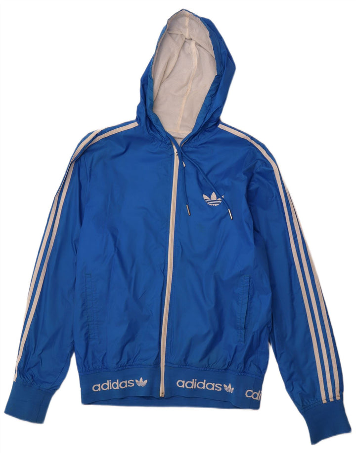 ADIDAS Herren Regenjacke mit grafischer Kapuze, UK 38, mittelblaues Nylon