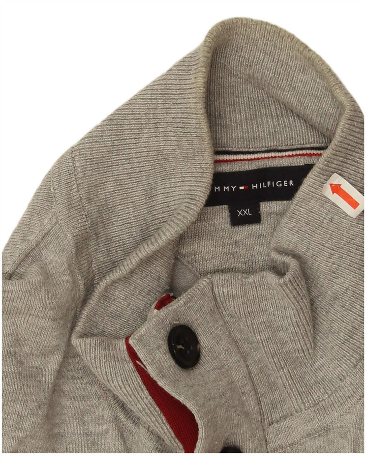 Tommy Hilfiger Herren-Pullover mit Knopfkragen, 2XL, graue Baumwolle