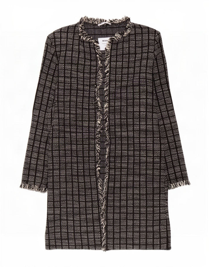 Zara Womens Open Overcoat UK 14 Mittelschwarz karierte Baumwolle
