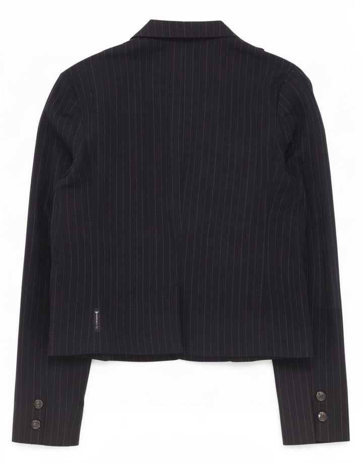 Armani Jeans Damen 3-Knopf-Blazer-Jacke UK 14 Mittelmarineblauer Nadelstreifen