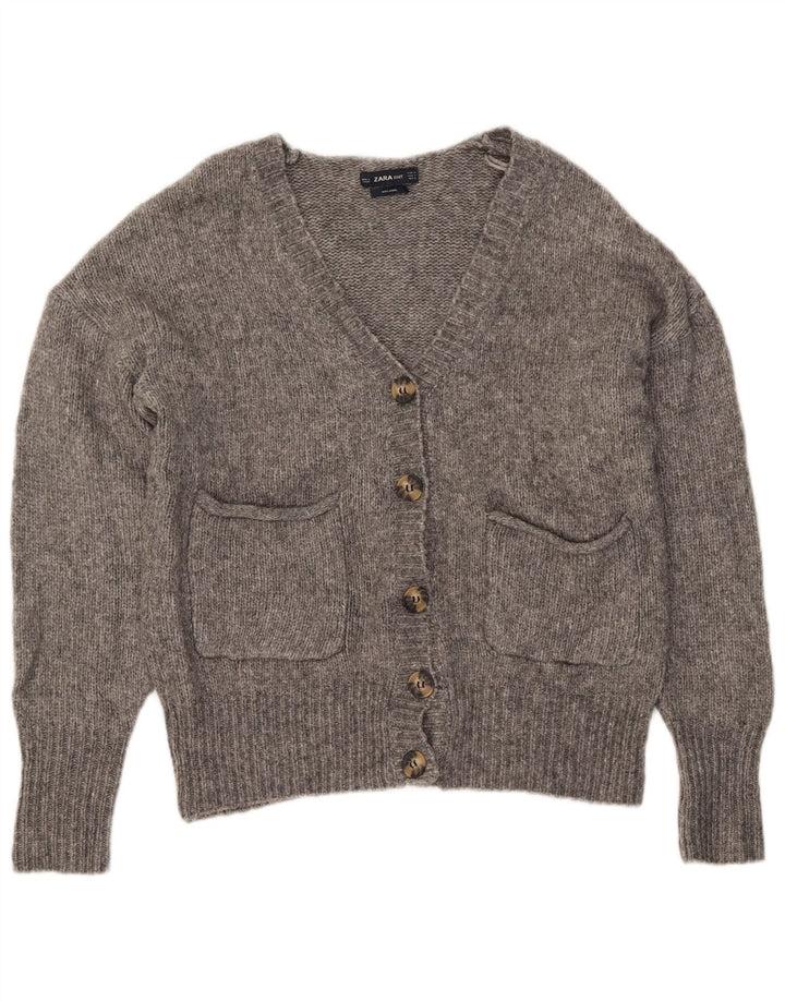 Zara Damen-Cardigan-Pullover UK 14 Mittelgrau geflecktes Acryl