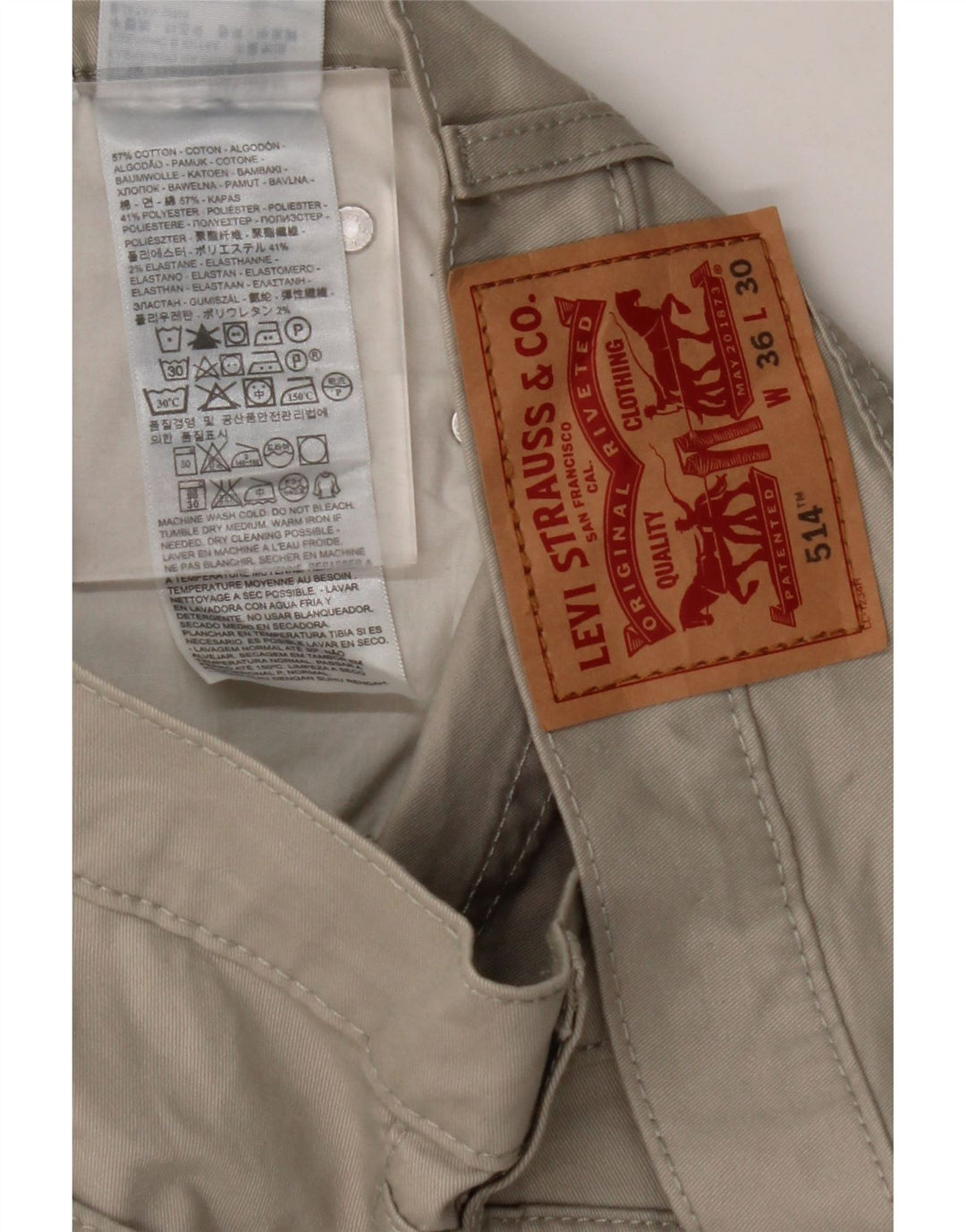 LEVI'S Herren 514 Straight Casual Hose W36 L30 Beige Baumwolle