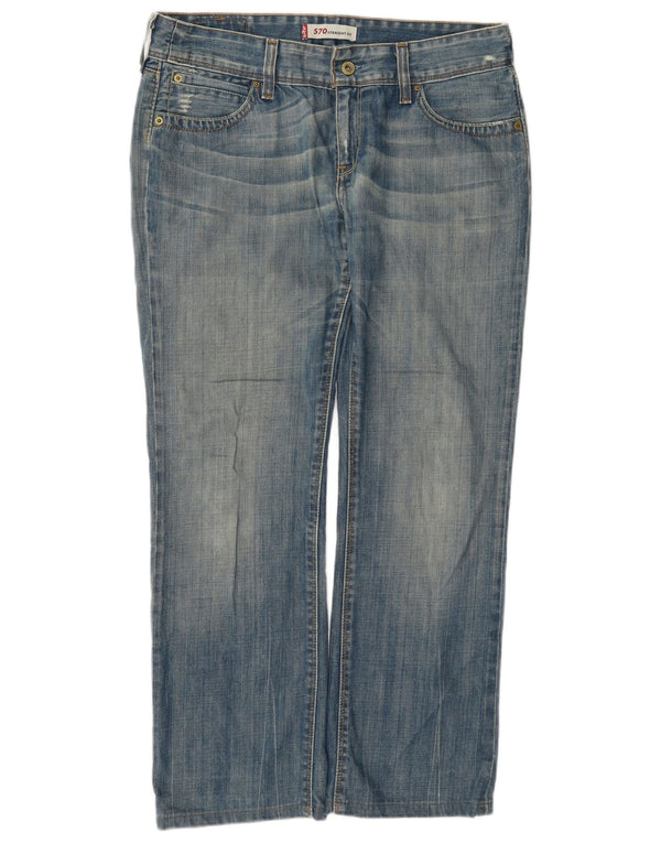 Levi's Damen 570 Distressed Straight Jeans W32 L28 Blaue Baumwolle
