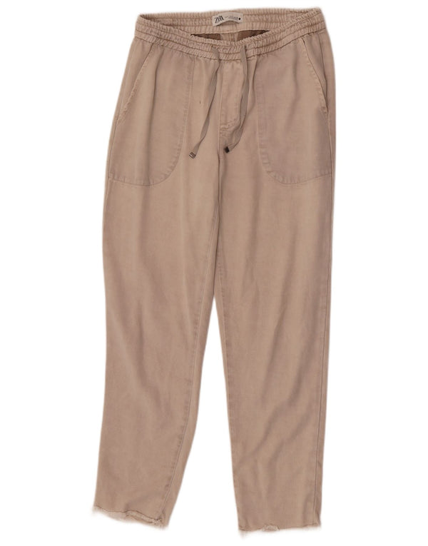 Zara Damen Tapered Chino-Hose, Größe S, W26, L27, Beige