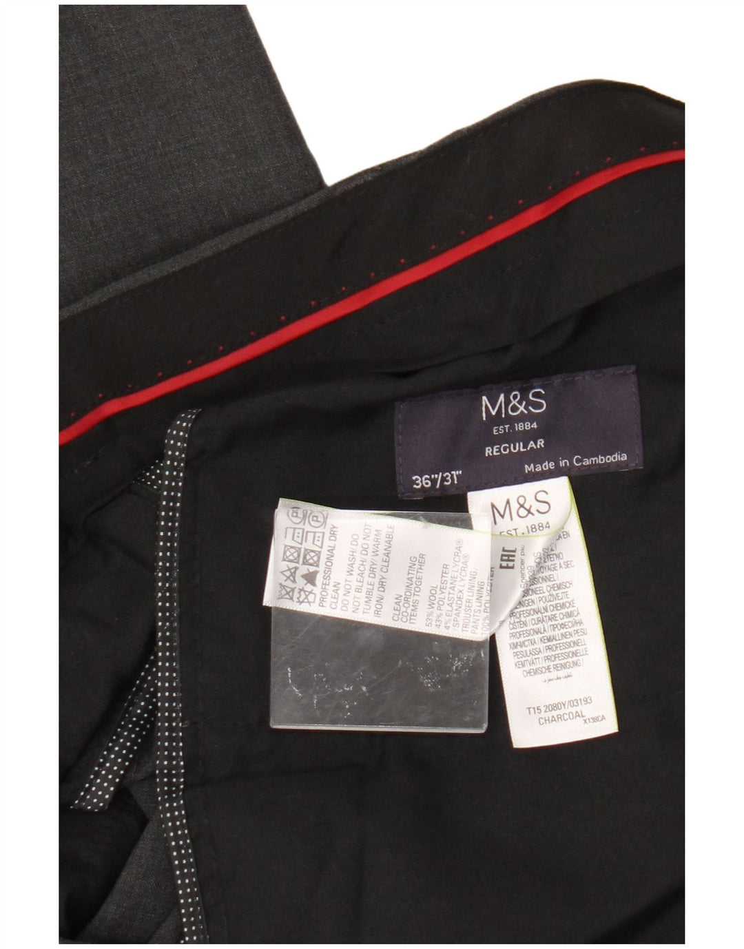Marks & Spencer Herren-Anzughose in normaler Passform, W36, L31, graue Wolle