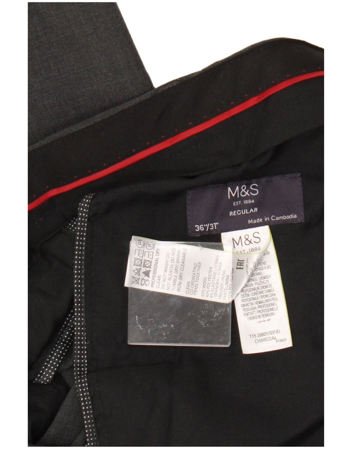 Marks & Spencer Herren-Anzughose in normaler Passform, W36, L31, graue Wolle