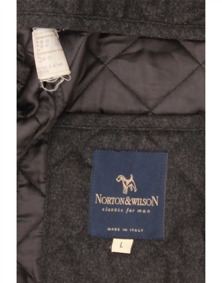 Norton & Wilson Herren-Steppmantel UK 40 Große graue Colourblock-Wolle