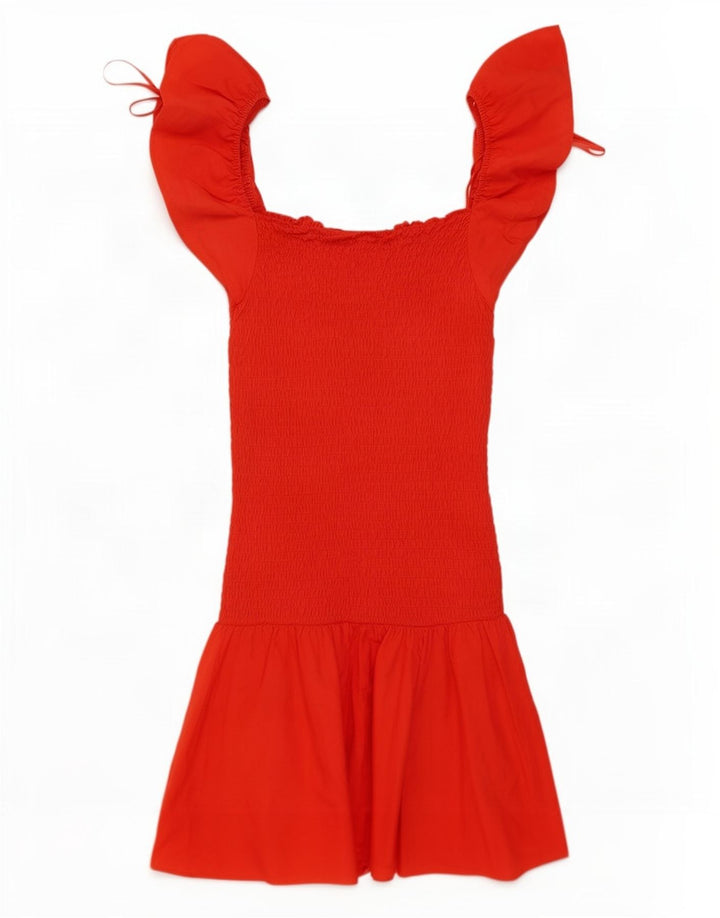 Schulterfreies Kleid für Damen von Zara, UK-Größe 10, Größe S, rote Baumwolle