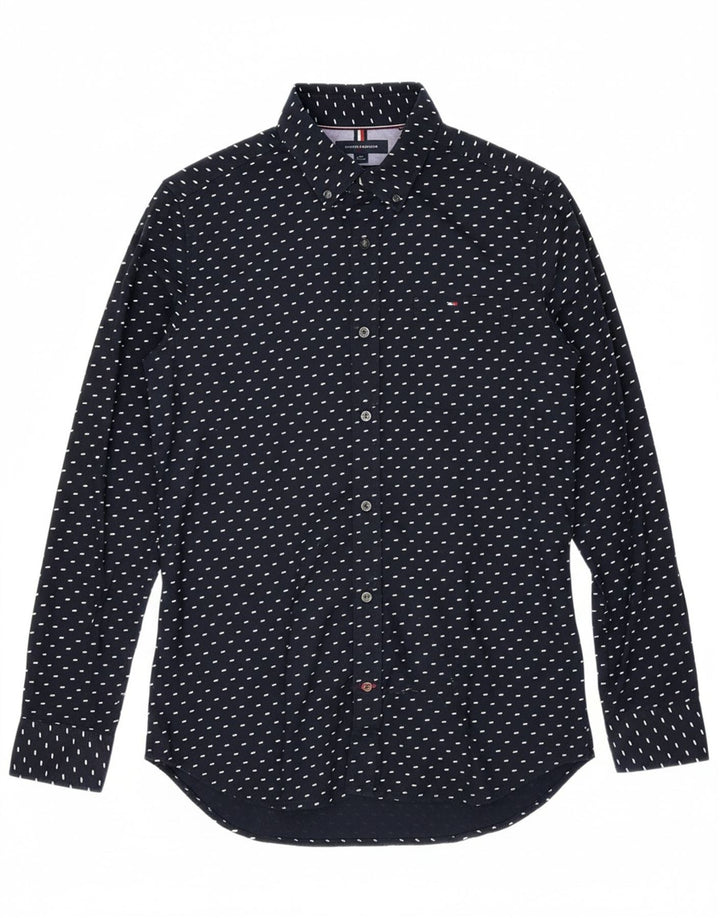 TOMMY HILFIGER Mens Slim Fit Shirt Medium Navy Blue Spotted Cotton