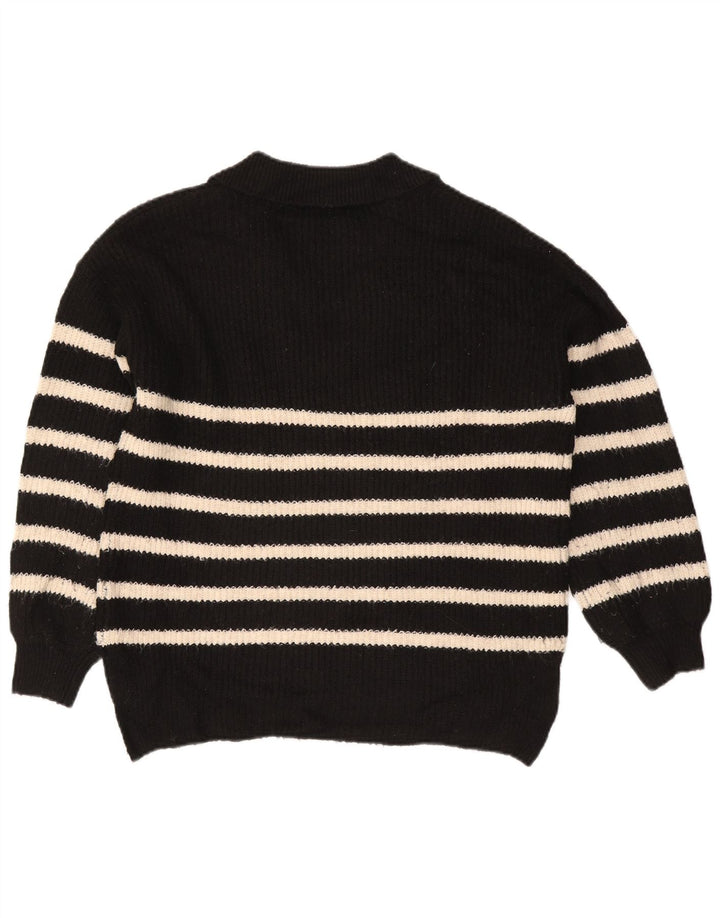 Marks & Spencer Damen-Pullover mit Polokragen, Gr. 14, mittelschwarz gestreift