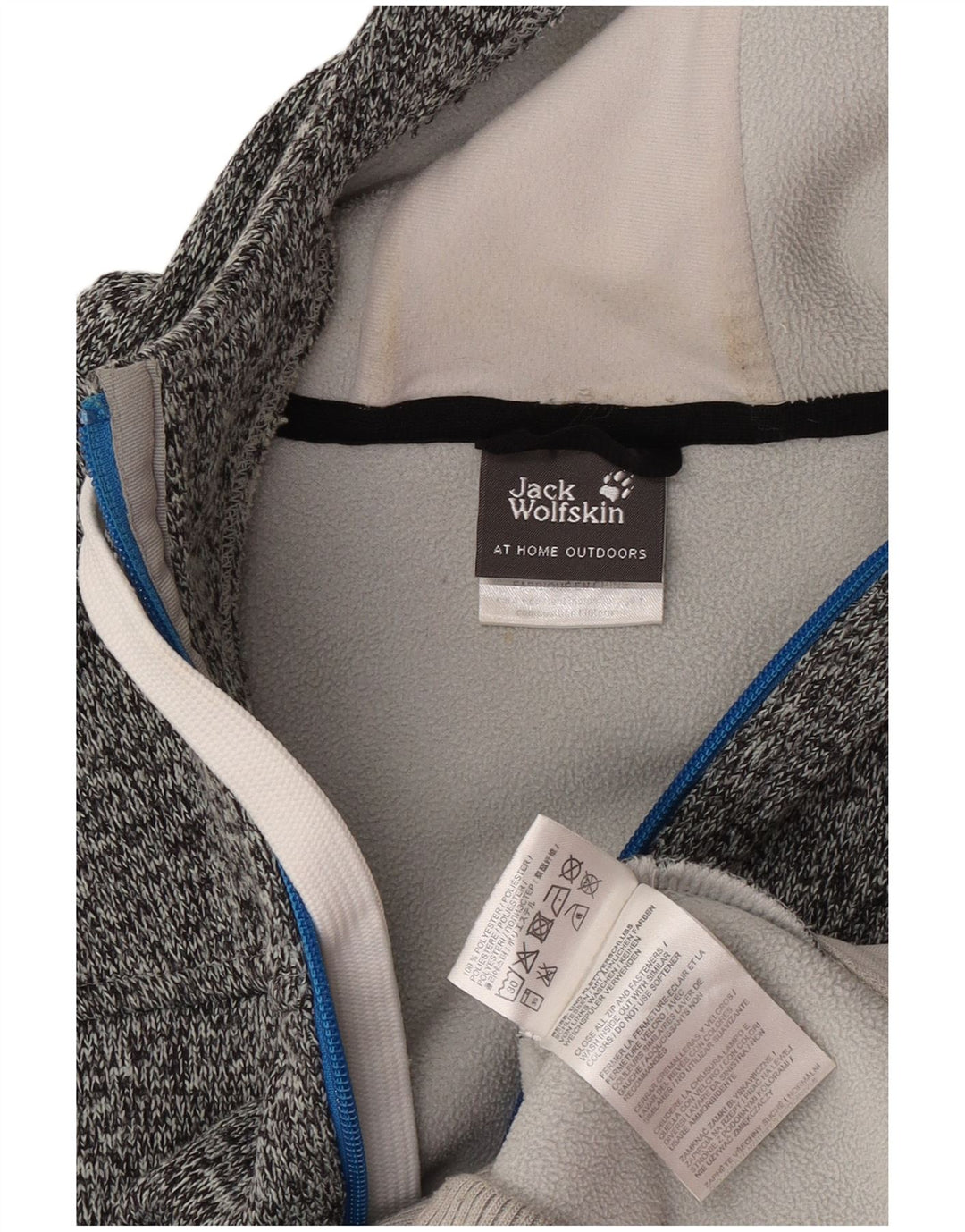 Jack Wolfskin Herren-Kapuzenpullover mit grafischem Reißverschluss, groß, grau geflecktes Polyester