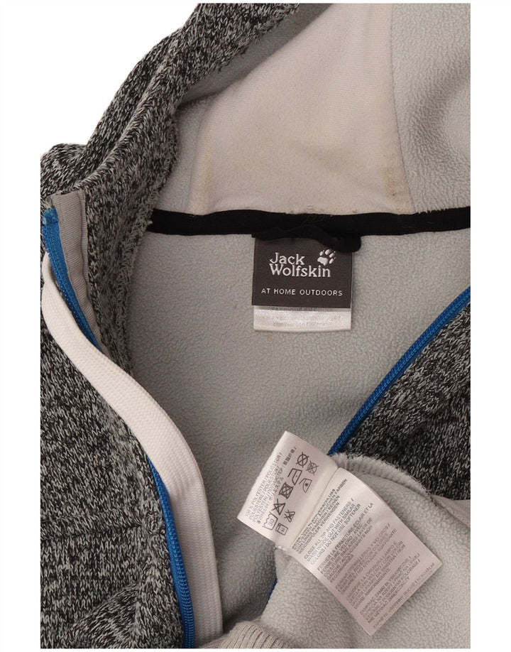 Jack Wolfskin Herren-Kapuzenpullover mit grafischem Reißverschluss, groß, grau geflecktes Polyester