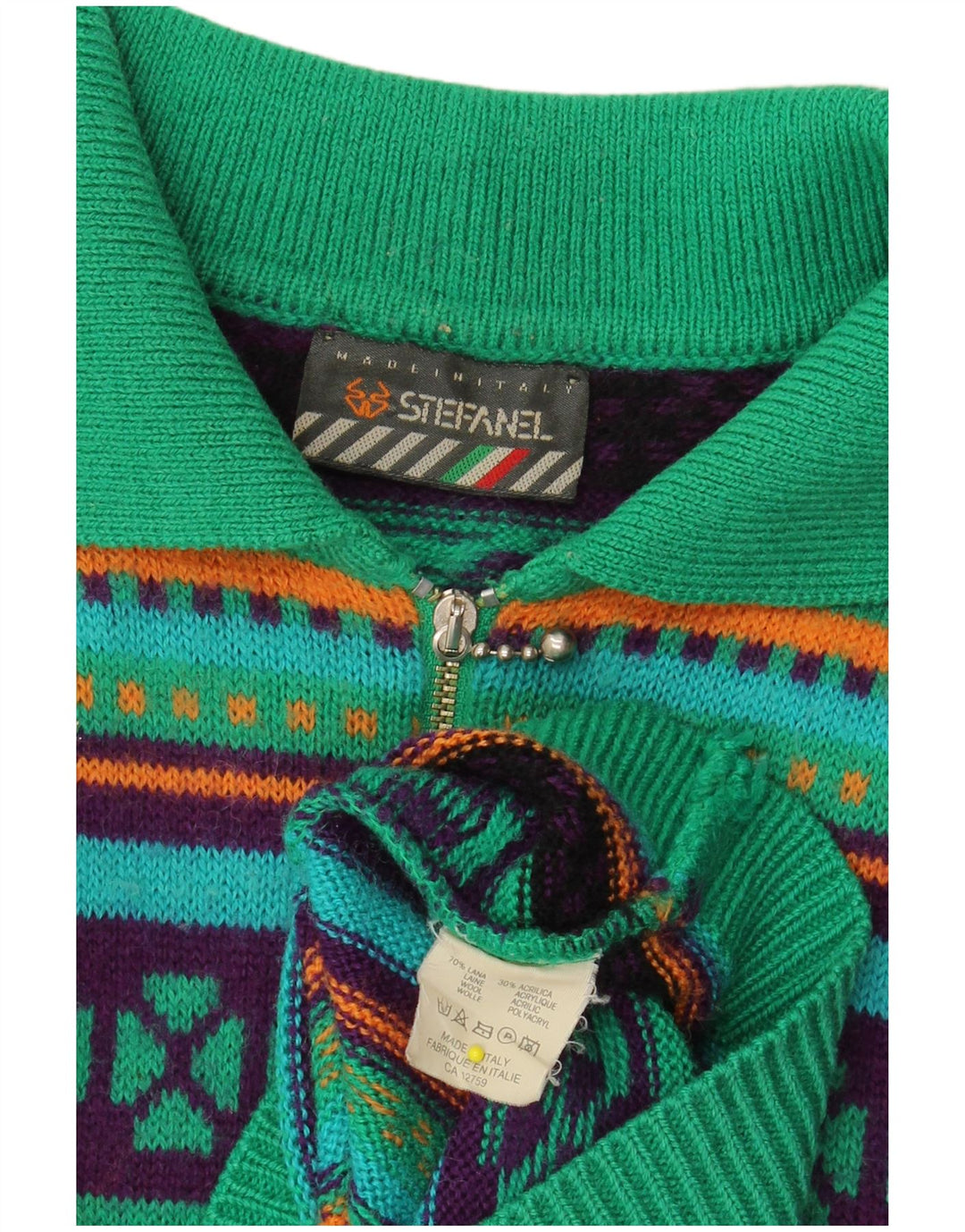 STEFANEL Damen Strick-Langarm-Polokleid UK 14 Mittelgrün Geometrisch