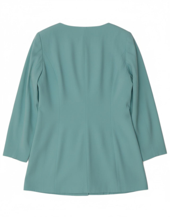 VINTAGE Womens Double Breasted Blazer Jacket UK 12 Medium Blue Viscose