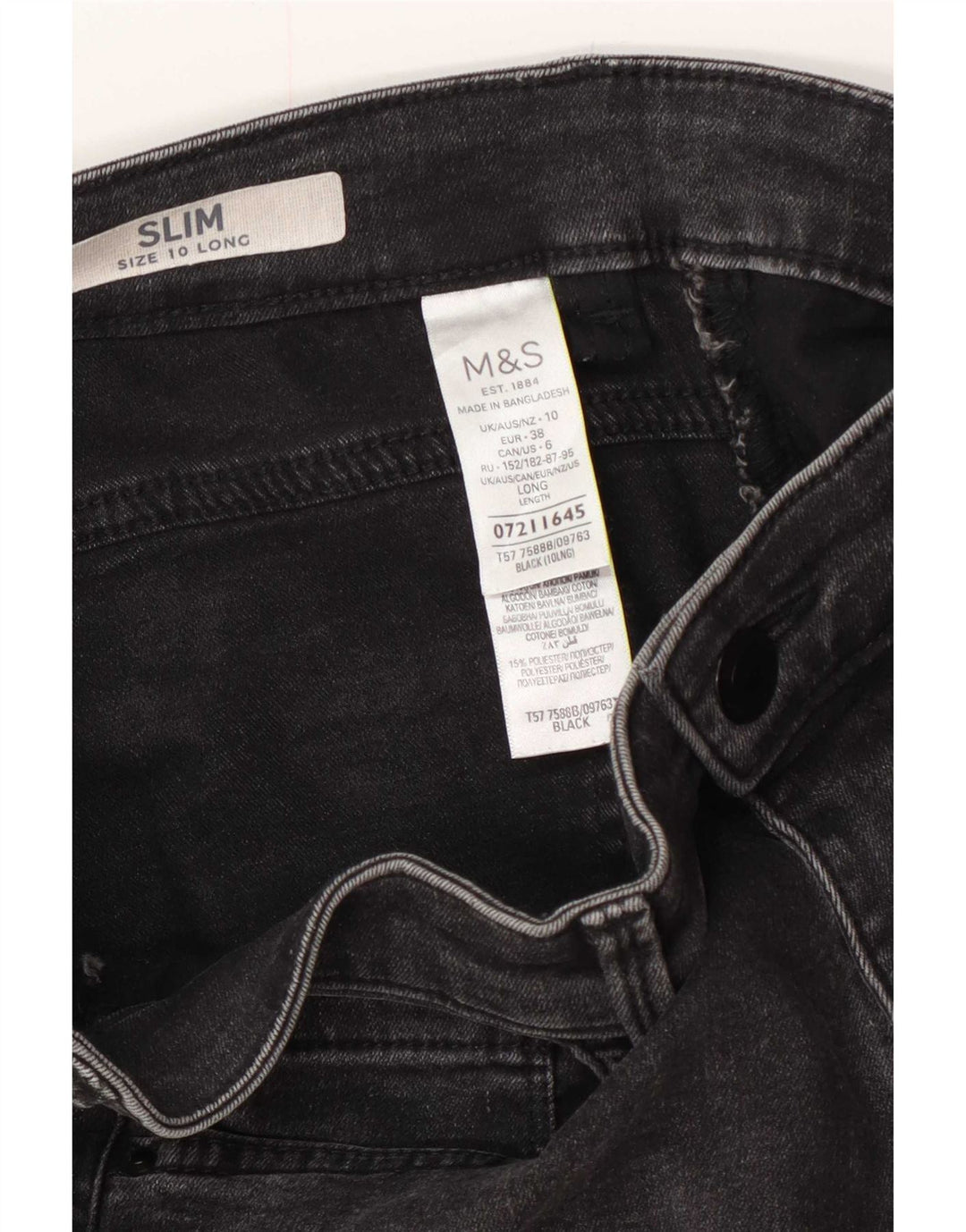 Marks & Spencer Damen Slim Jeans UK 10 Small W27 L29 Schwarze Baumwolle