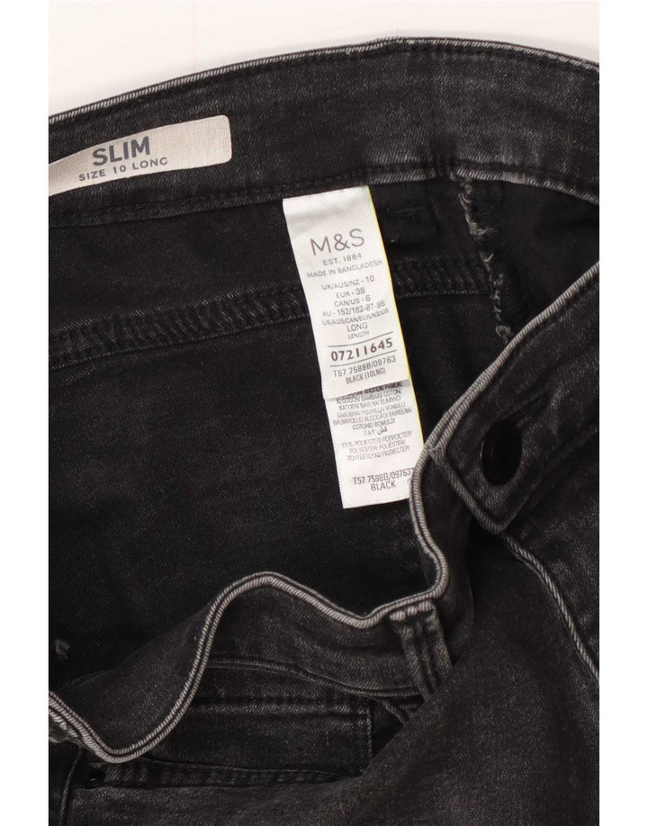 Marks & Spencer Damen Slim Jeans UK 10 Small W27 L29 Schwarze Baumwolle