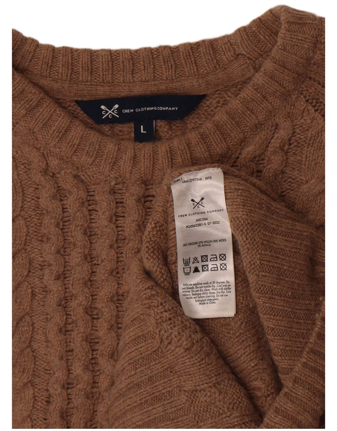 Crew Clothing Herren-Pullover mit Rundhalsausschnitt, groß, braune Viskose