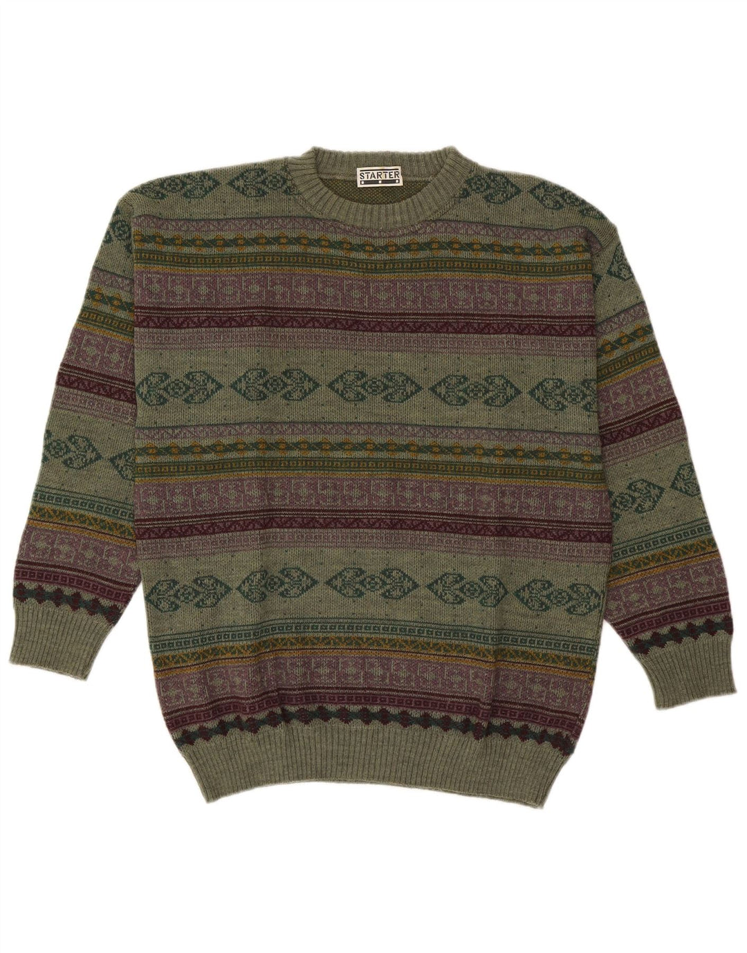 Starter Herren-Pullover mit Rundhalsausschnitt, XL, grüne, geometrische Wolle