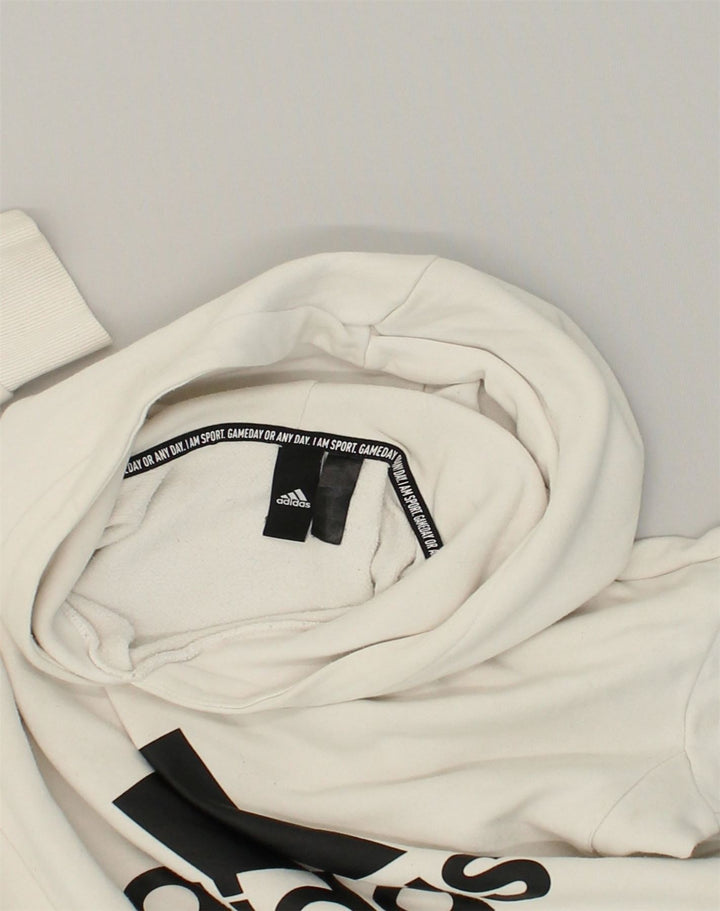 ADIDAS Womens Graphic Hoodie Jumper UK 6 XS White Cotton | Vintage Adidas | Thrift | Second-Hand Adidas | Used Clothing | Messina Hembry 
