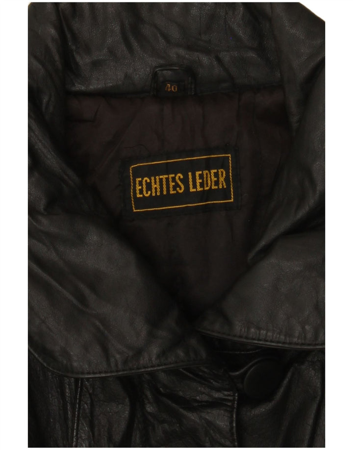 Vintage Damen Loose Fit Ledermantel EU 40 Mittelschwarzes Leder