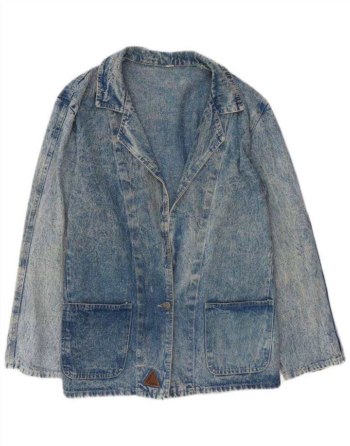 VINTAGE Damen Denim 1-Knopf-Blazerjacke UK 16 Large Blau