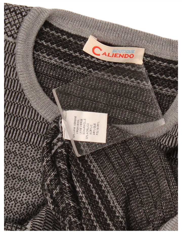 Vintage Herren-Pullover mit Rundhalsausschnitt, klein, grau gestreift, Schurwolle