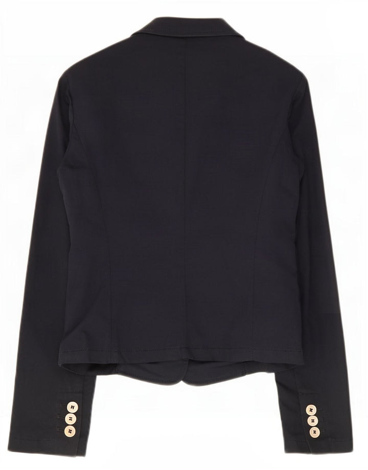 Red Valentino Damen-Blazerjacke mit 3 Knöpfen, IT 42, mittelmarineblaue Baumwolle