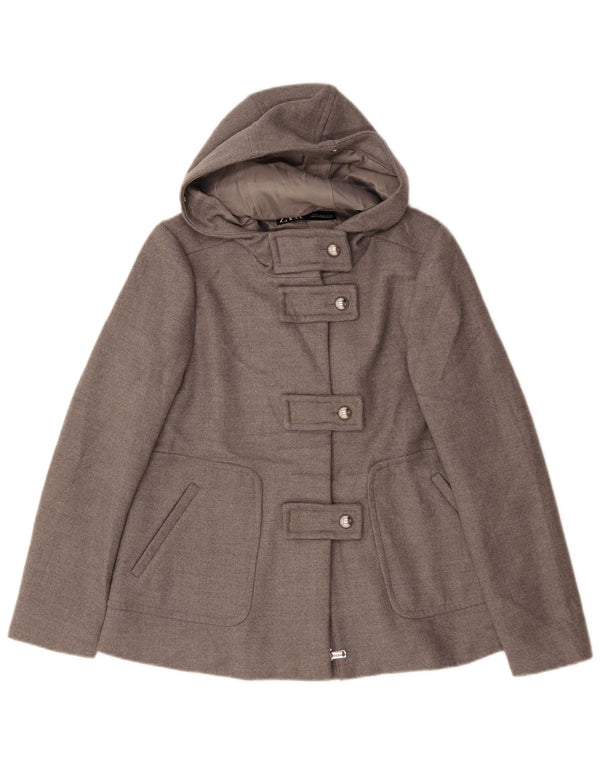 Zara Womens Hooded Loose Fit Pea Coat UK 6 XS Grau