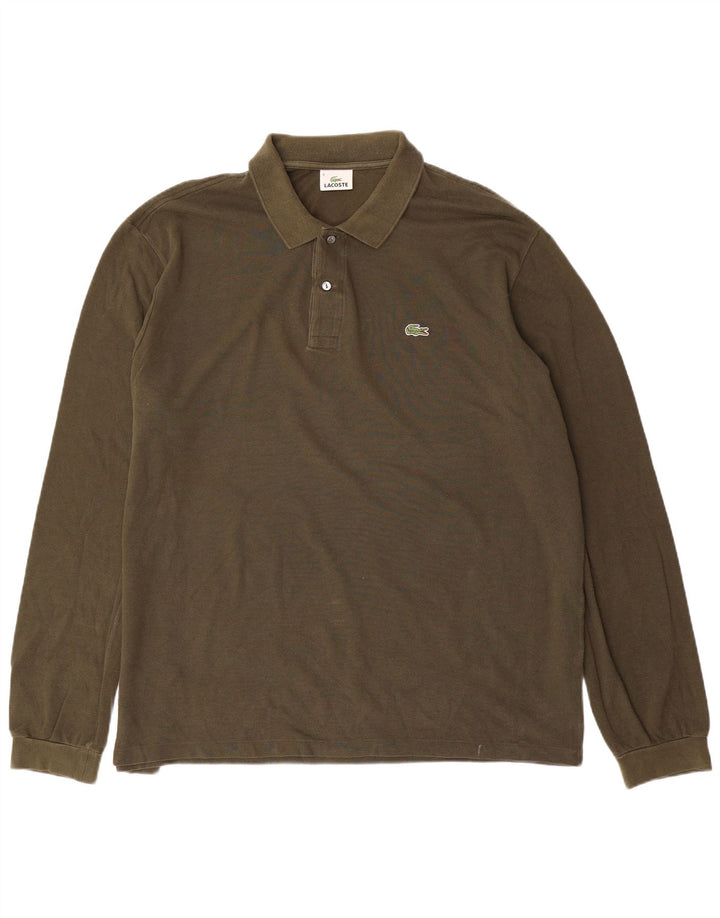 LACOSTE Herren Langarm-Poloshirt Größe 8 3XL Khaki Baumwolle
