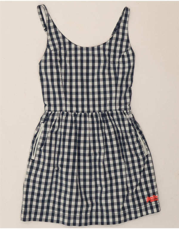 Superdry Damen-Sommerkleid, Größe S, Marineblau, Gingham-Baumwolle, UK 10