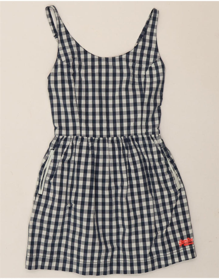 Superdry Damen-Sommerkleid, Größe S, Marineblau, Gingham-Baumwolle, UK 10