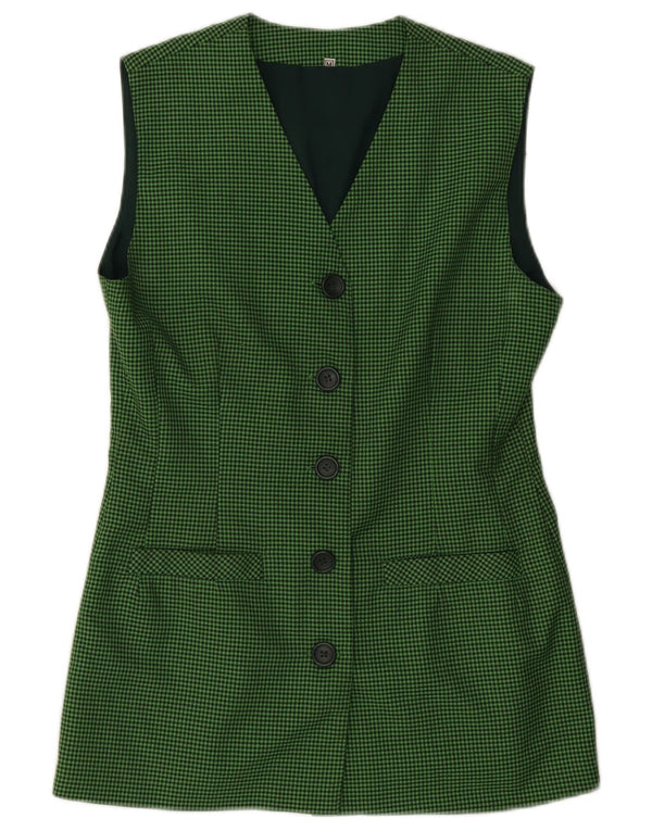 Vintage Damen Ärmellose Blazerjacke UK 12 Mittelgrüner Hahnentrittmuster