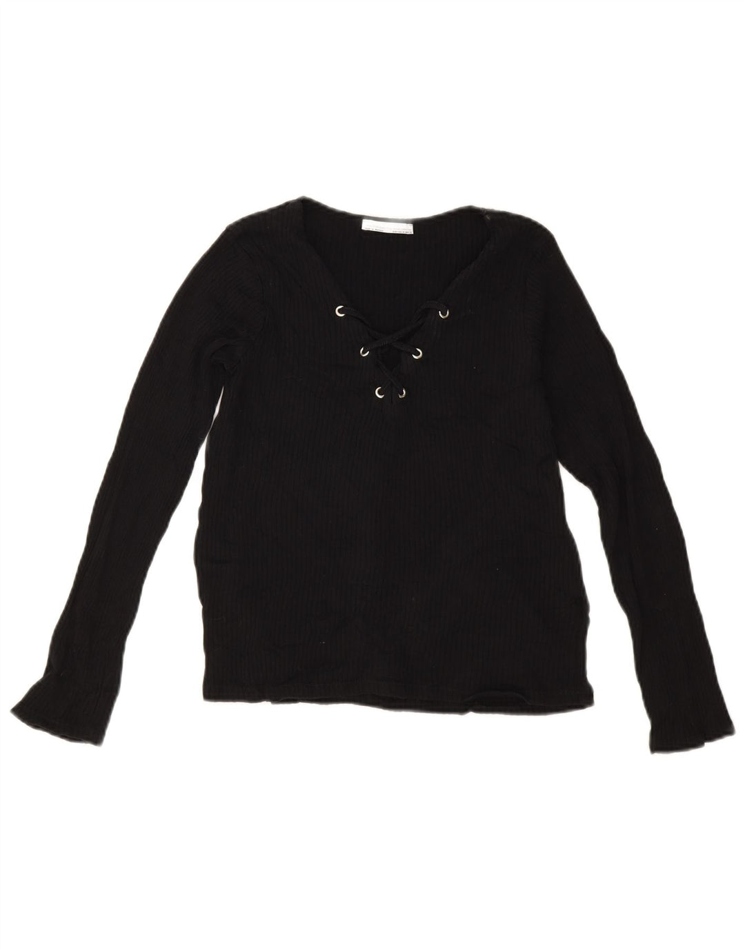 Zara Damen Crop Top Langarm UK 12 Medium Schwarz