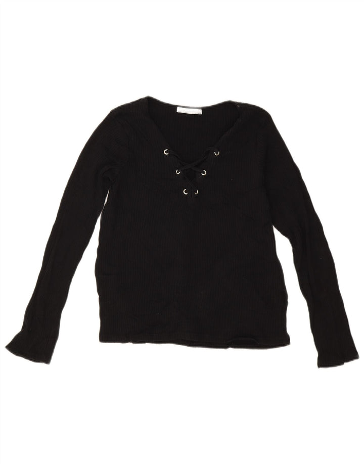 Zara Damen Crop Top Langarm UK 12 Medium Schwarz