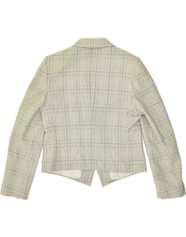 VINTAGE Damen 1-Knopf-Blazerjacke UK 12 Mittelgrau karierte Schurwolle