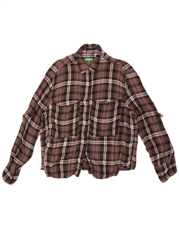 Benetton Damen-Flanellhemd, Gr. 14, groß, braun kariert